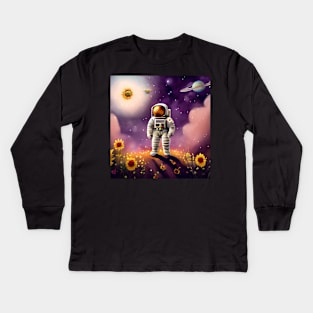 Astronaut Sunflower galaxy sky Kids Long Sleeve T-Shirt